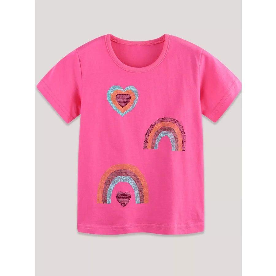 Children’s Heart & Rainbow Round Neck Tee Hot Pink / 2Y Apparel and Accessories