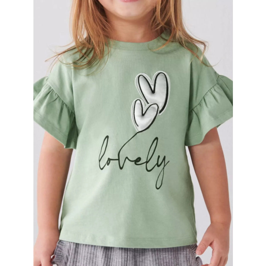 Children’s Heart Ruffle Sleeve T-Shirt Sage / 3T
