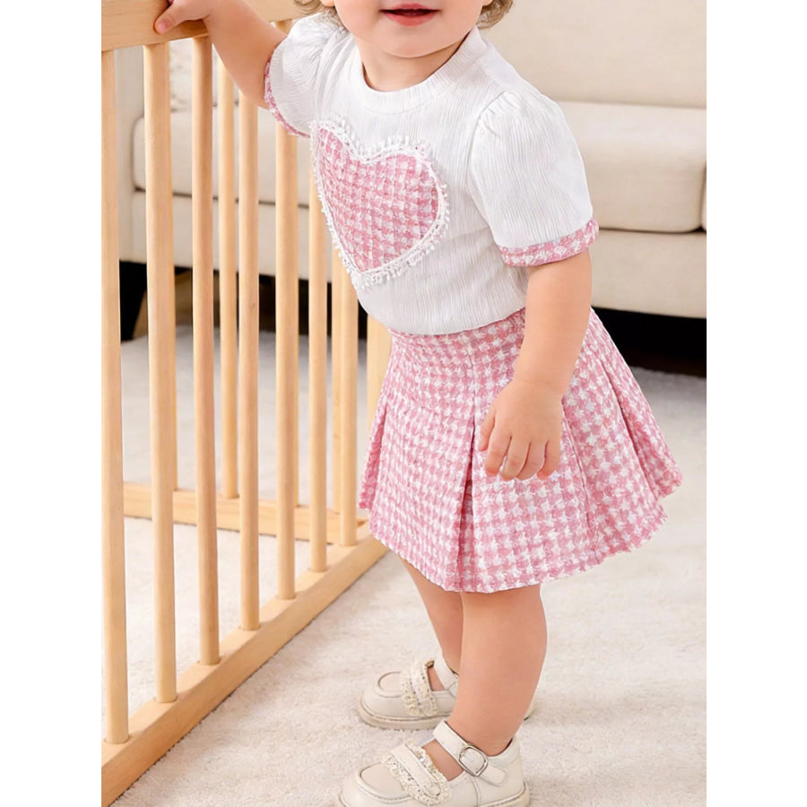 Children’s Heart Short Sleeve Top and Skirt Set Pink / 6-9M Apparel and Accessories