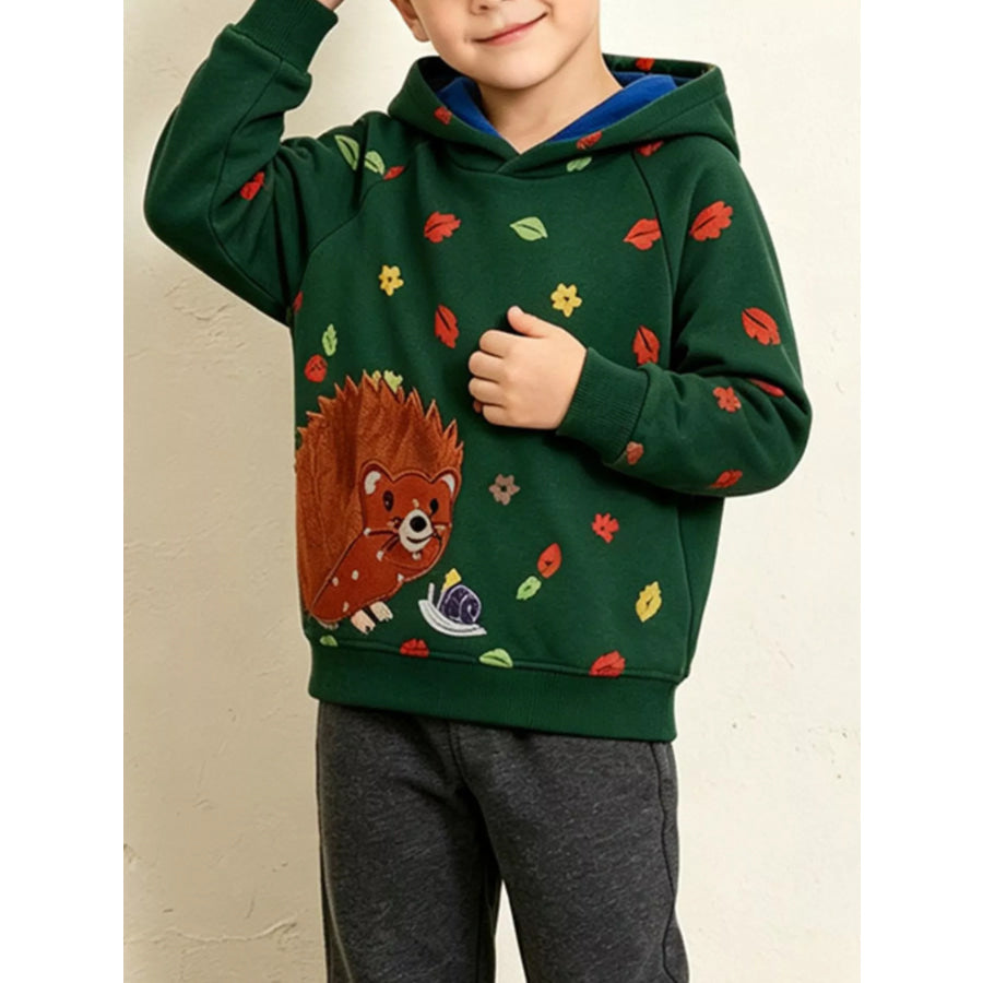 Children’s Hedgehog Long Sleeve Hoodie Dark Green / 2Y Apparel and Accessories