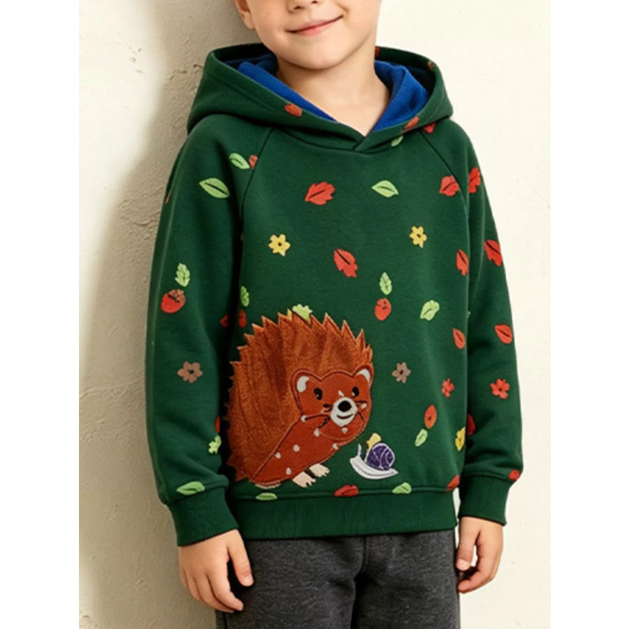 Children’s Hedgehog Long Sleeve Hoodie Dark Green / 2Y Apparel and Accessories