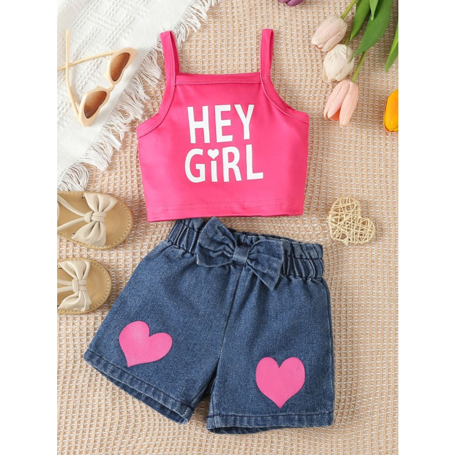 Children’s Hey Girl Cami & Denim Shorts Set Hot Pink / 6-12M Apparel and Accessories