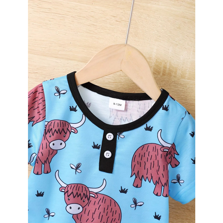 Children’s Highland Cow Print Pajama Set Blue / 9-12M Apparel and Accessories
