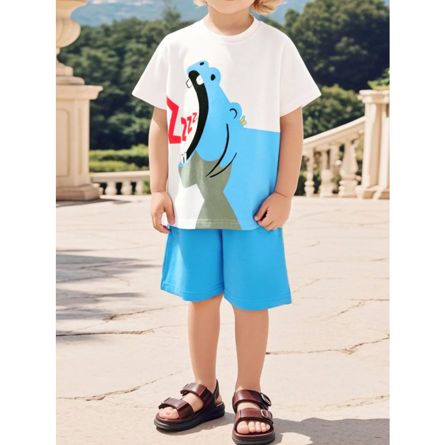 Children’s Hippo Short Sleeve Top and Shorts Set Sky Blue / 2Y Apparel and Accessories