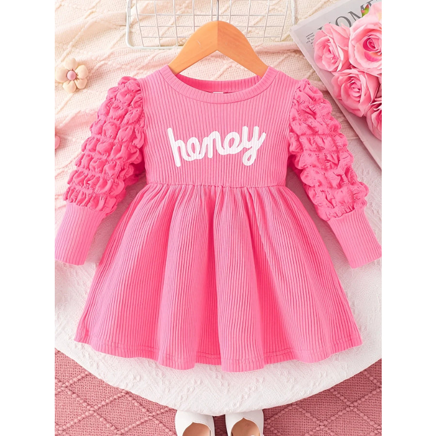 Children’s Honey Bubble Texture Sleeve Dress Pink / 6-9M Apparel and Accessories