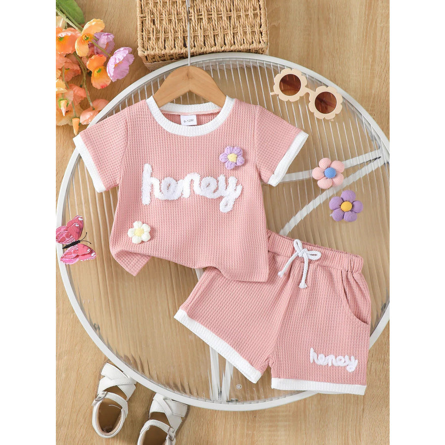 Children’s Honey Flower Waffle Knit Tee and Shorts Set Apparel and Accessories