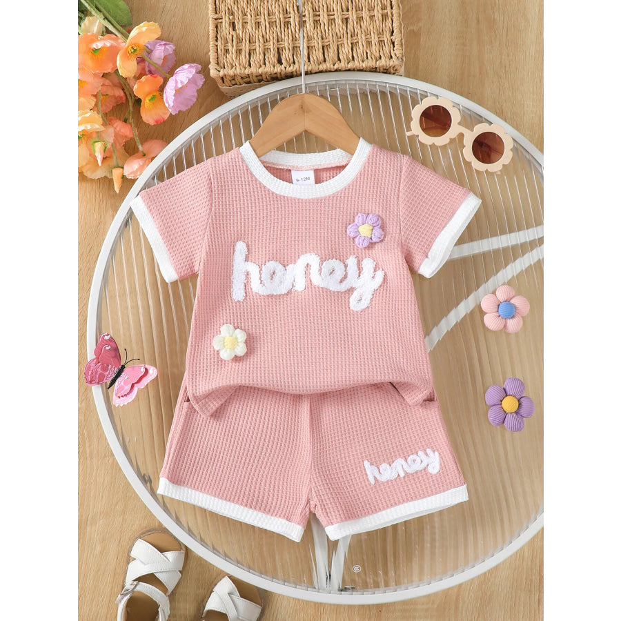 Children’s Honey Flower Waffle Knit Tee and Shorts Set Pink / 6-9M Apparel and Accessories