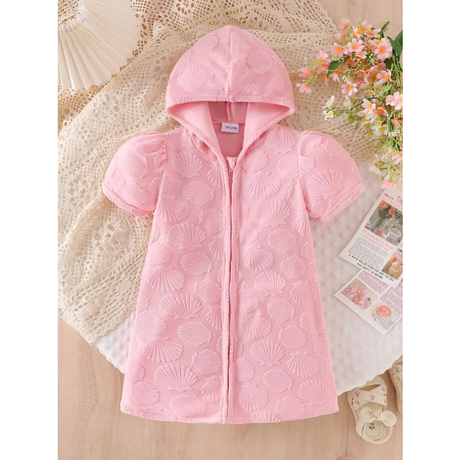 Children’s Hooded Puff Sleeve Shell Textured Jacket Pink / 18-24M Apparel and Accessories