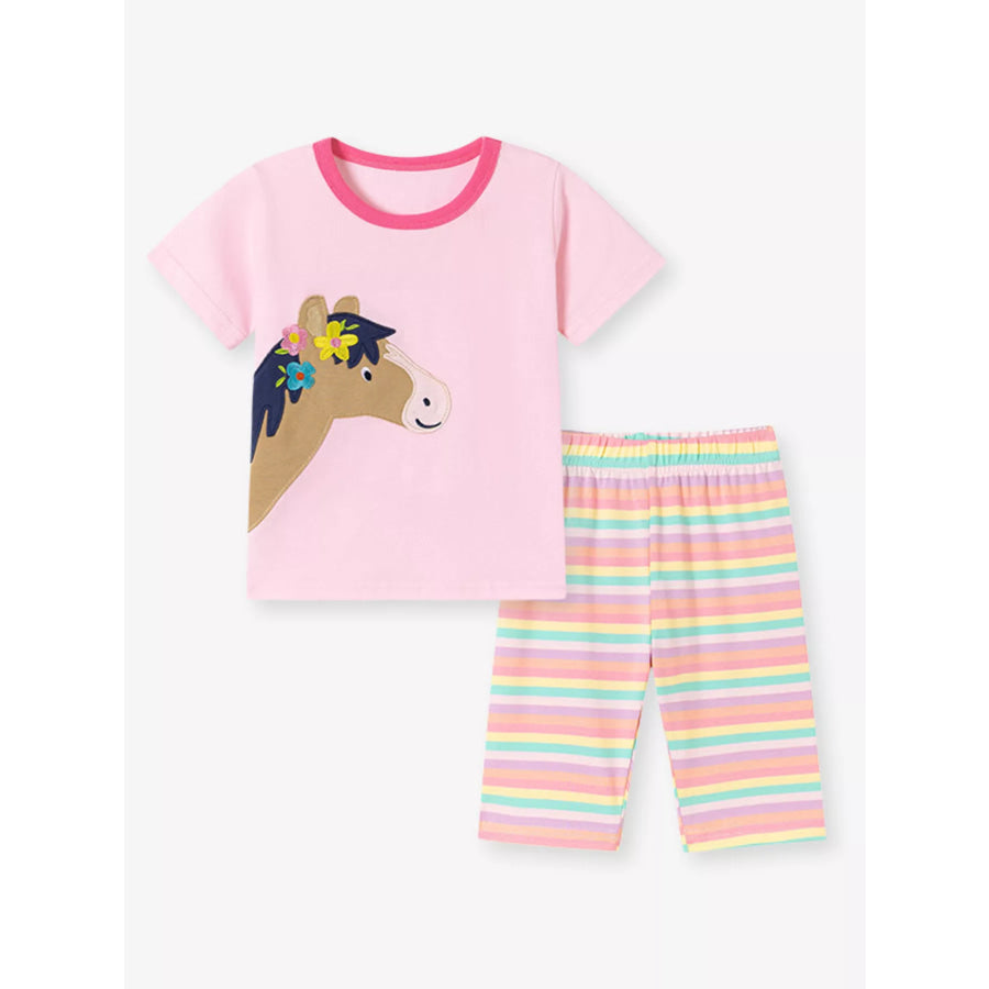 Children’s Horse Applique Top & Rainbow Striped Pants Set Apparel and Accessories