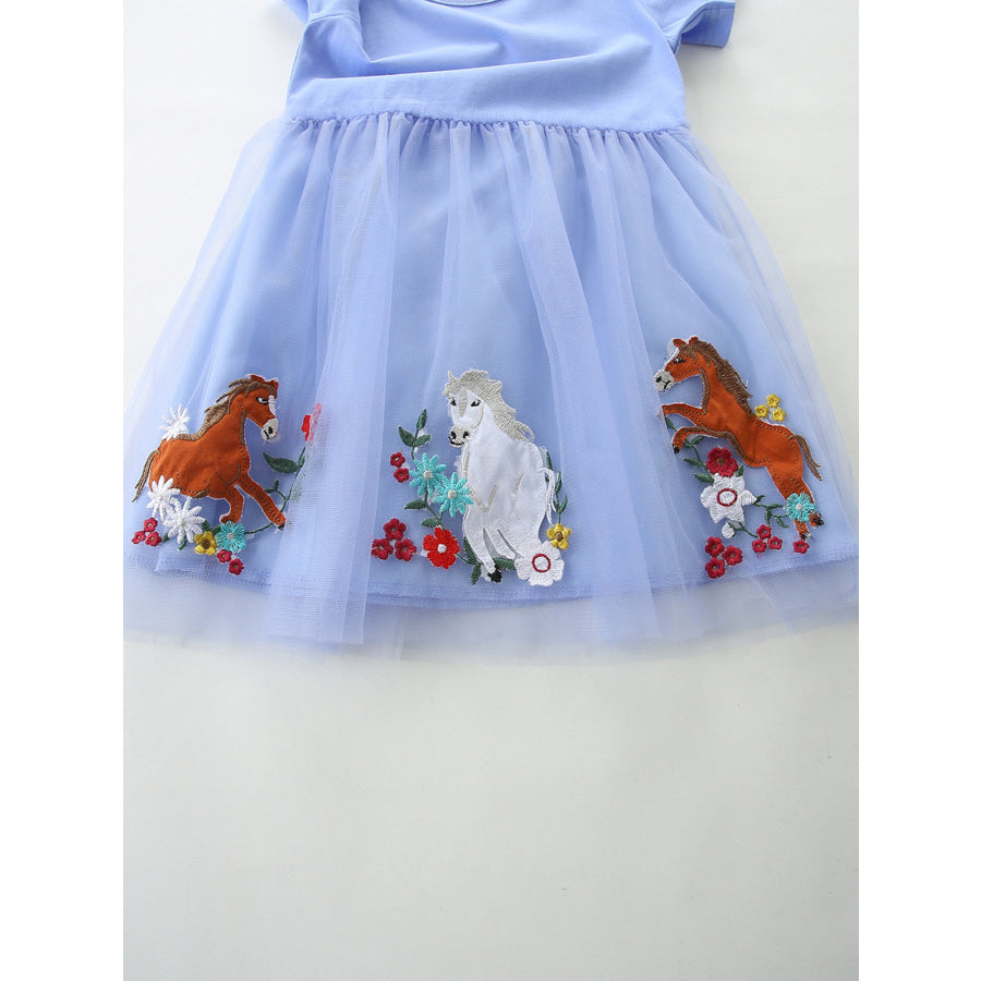 Children’s Horse Embroidered Tulle Dress Apparel and Accessories