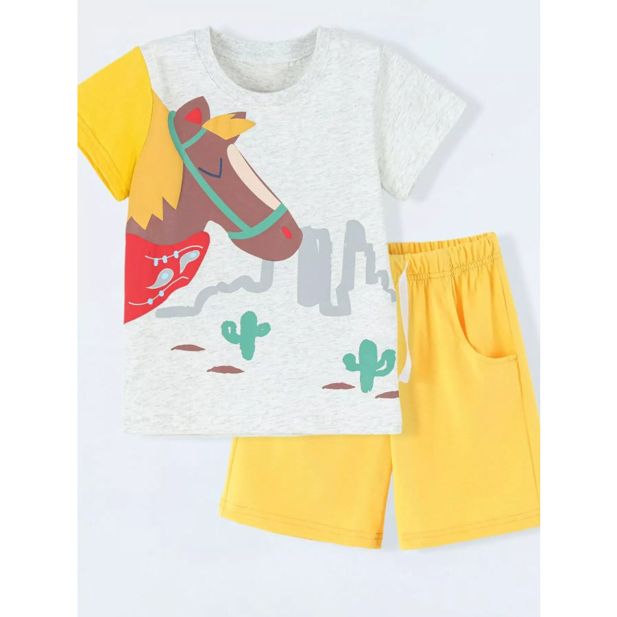 Children’s Horse Graphic Tee and Shorts Set Apparel and Accessories