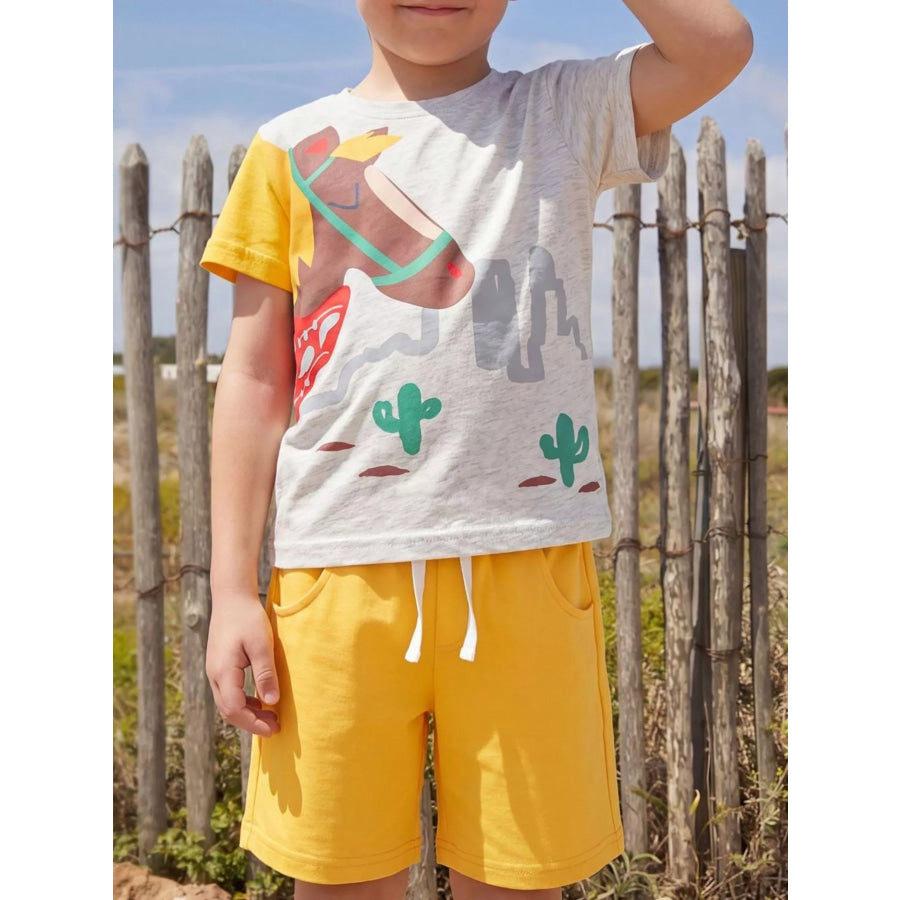 Children’s Horse Graphic Tee and Shorts Set Light Gray / 2-3 Apparel and Accessories
