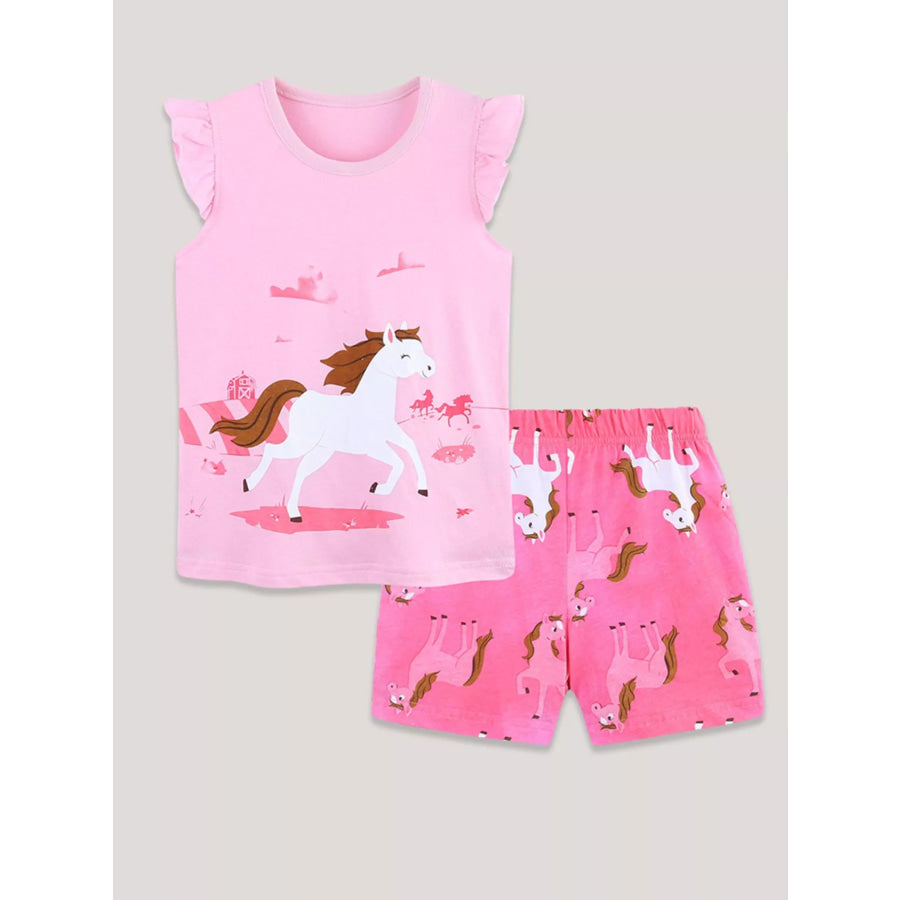 Children’s Horse Print Tank and Shorts Set Pink / 2Y Apparel and Accessories