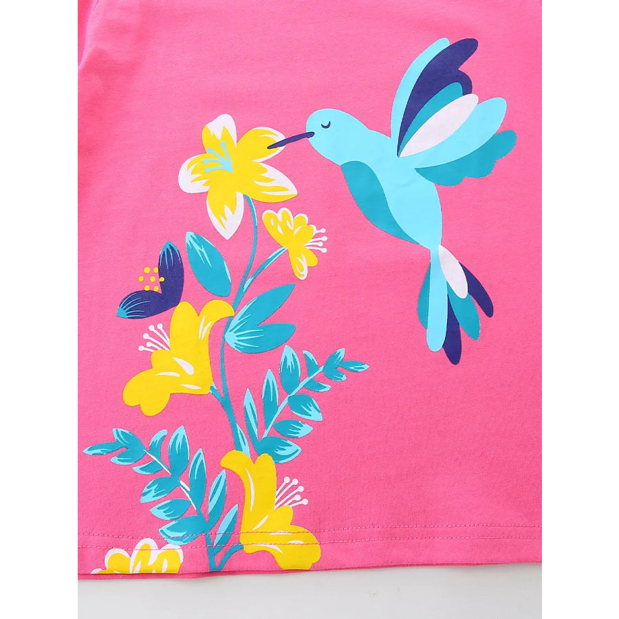 Children’s Hummingbird & Floral Print Short Sleeve T-Shirt Apparel and Accessories