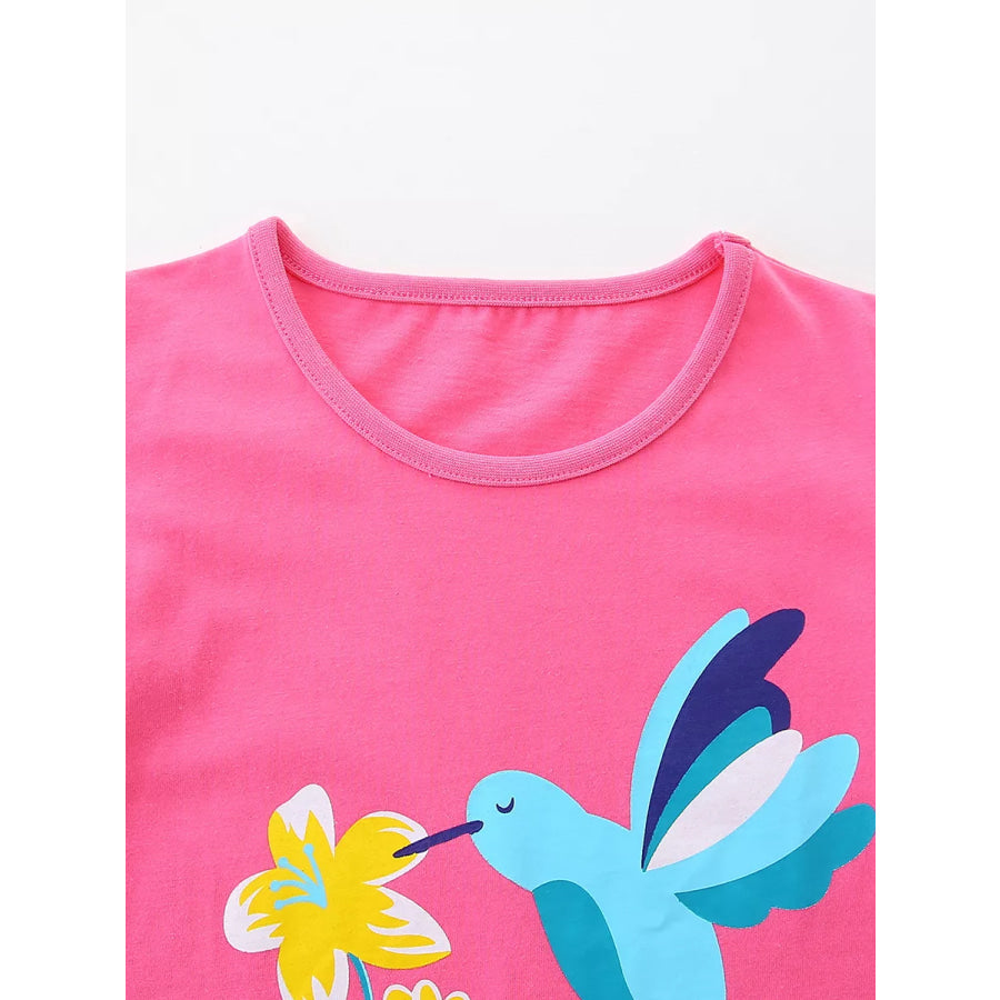 Children’s Hummingbird & Floral Print Short Sleeve T-Shirt Apparel and Accessories