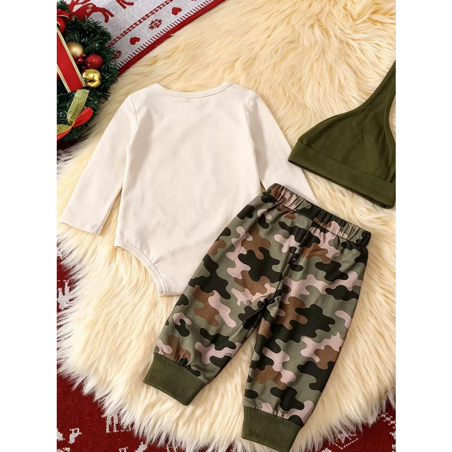 Children’s Hunting Theme Graphic Bodysuit and Camo Pants Set with Hat Apparel Accessories