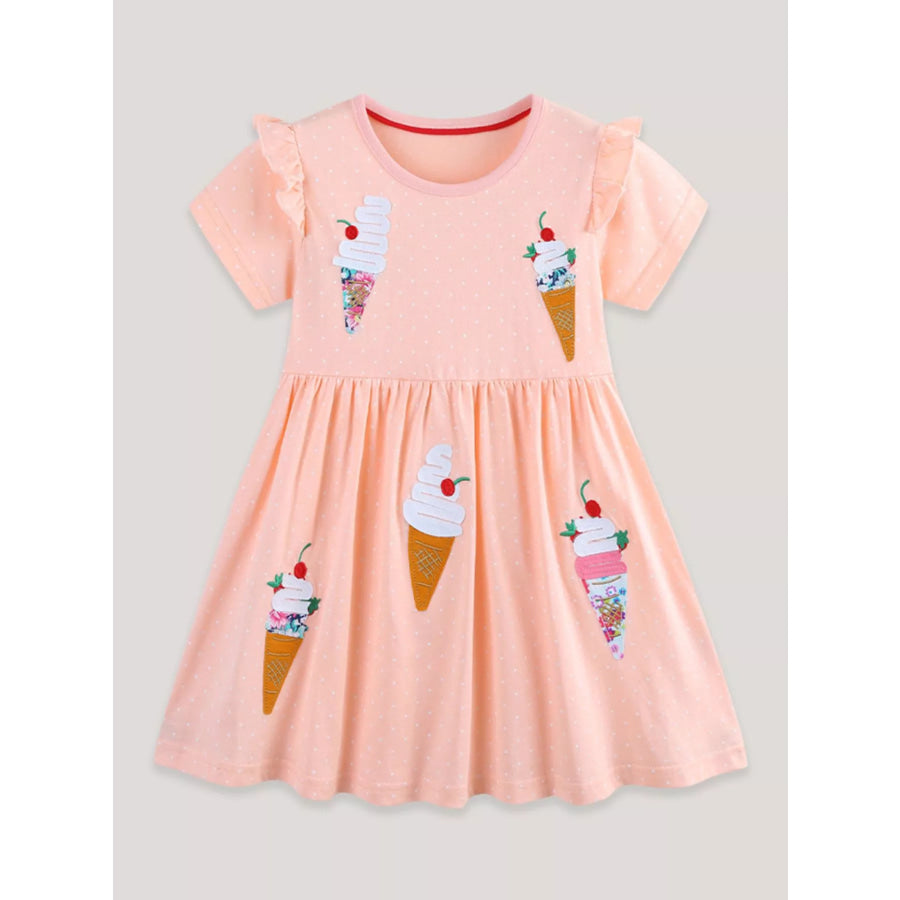 Children’s Ice Cream Applique Round Neck Dress Apparel and Accessories