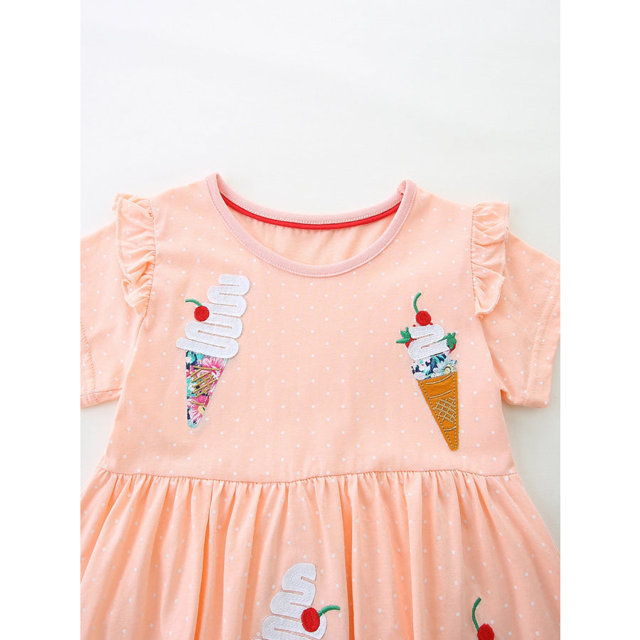 Children’s Ice Cream Applique Round Neck Dress Apparel and Accessories
