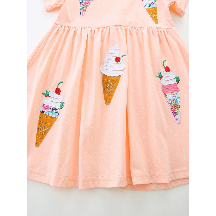 Children’s Ice Cream Applique Round Neck Dress Apparel and Accessories
