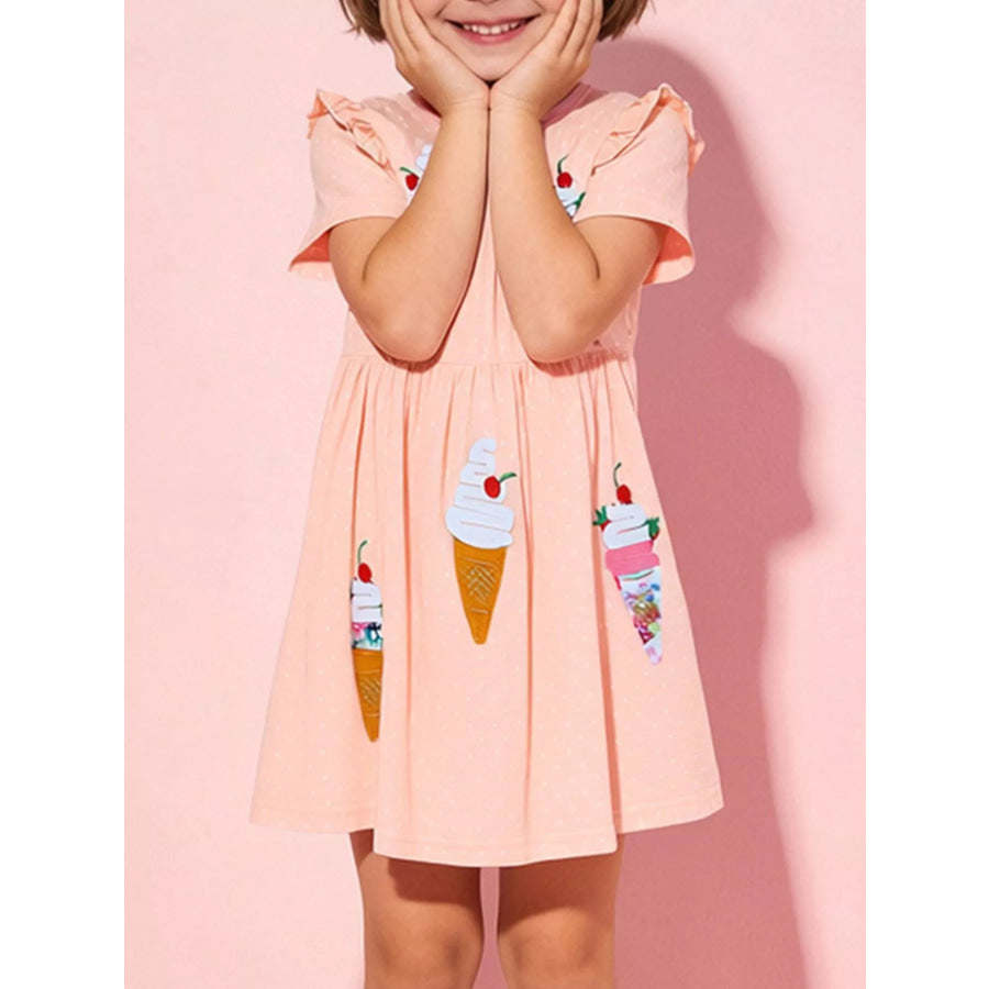 Children’s Ice Cream Applique Round Neck Dress Watermelon pink / 2Y Apparel and Accessories