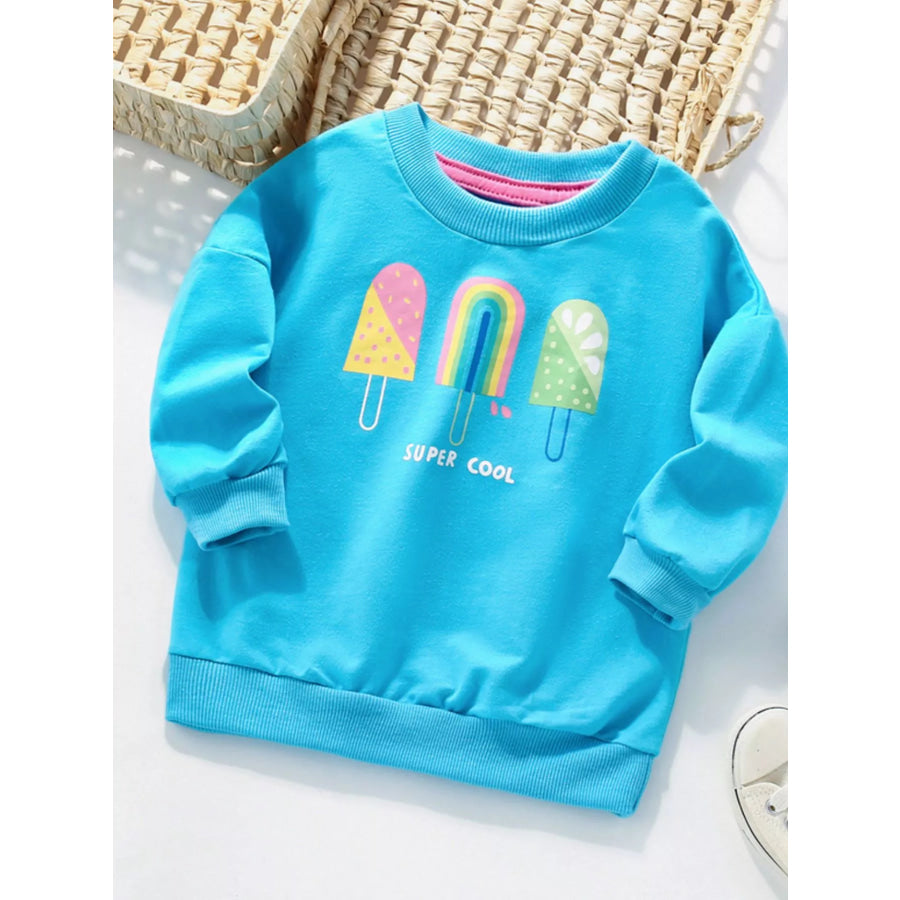 Children’s Ice Cream Graphic Round Neck Sweatshirt Pastel Blue / 3Y Apparel and Accessories