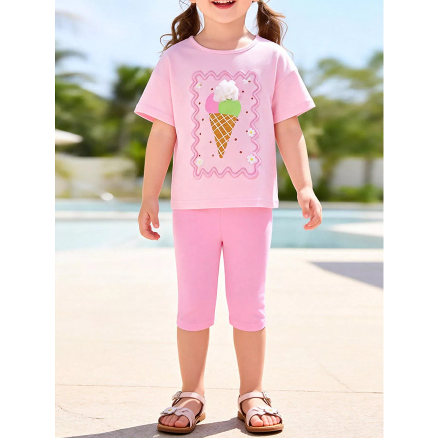 Children’s Ice Cream Graphic Tee & Capri Leggings Set Pink / 2Y Apparel and Accessories