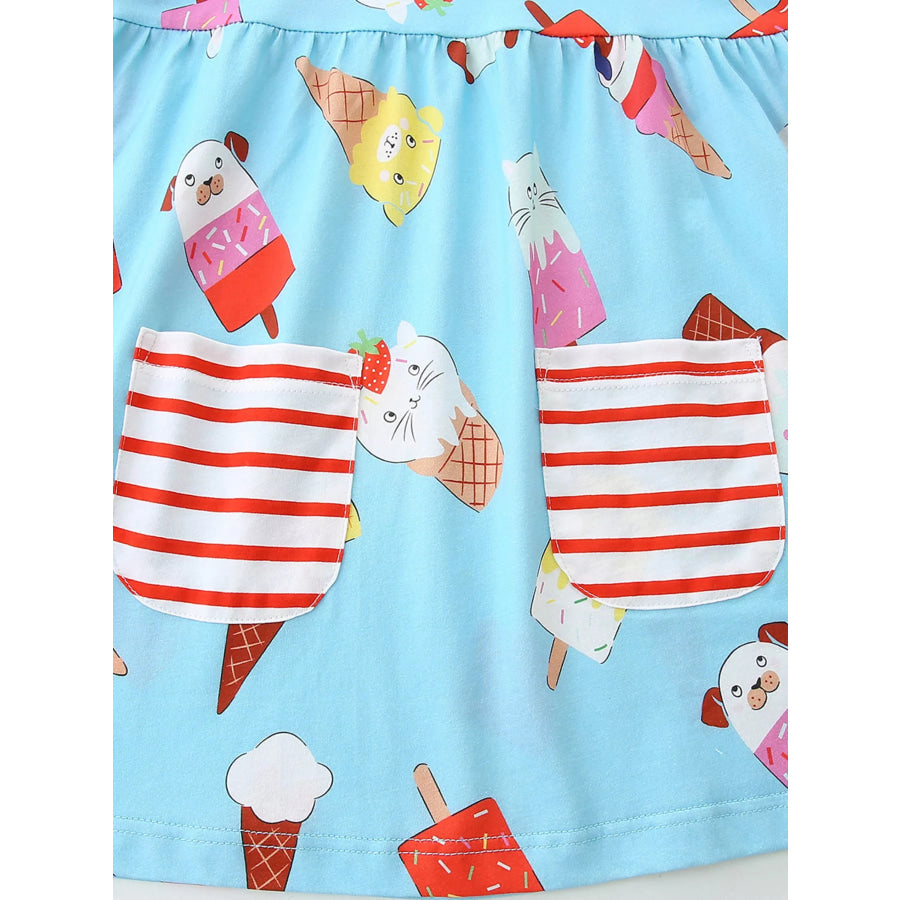 Children’s Ice Cream Print Short Sleeve Dress Apparel and Accessories