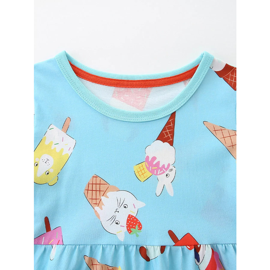 Children’s Ice Cream Print Short Sleeve Dress Apparel and Accessories