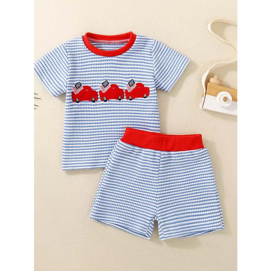 Children’s Ice Cream Striped Tee and Shorts Set Car / 3-6M Apparel and Accessories