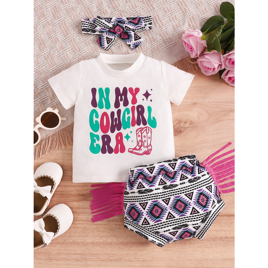 Children’s In My Cowgirl Era Graphic Tee & Shorts & Headband Set White / 0-6M Apparel and Accessories