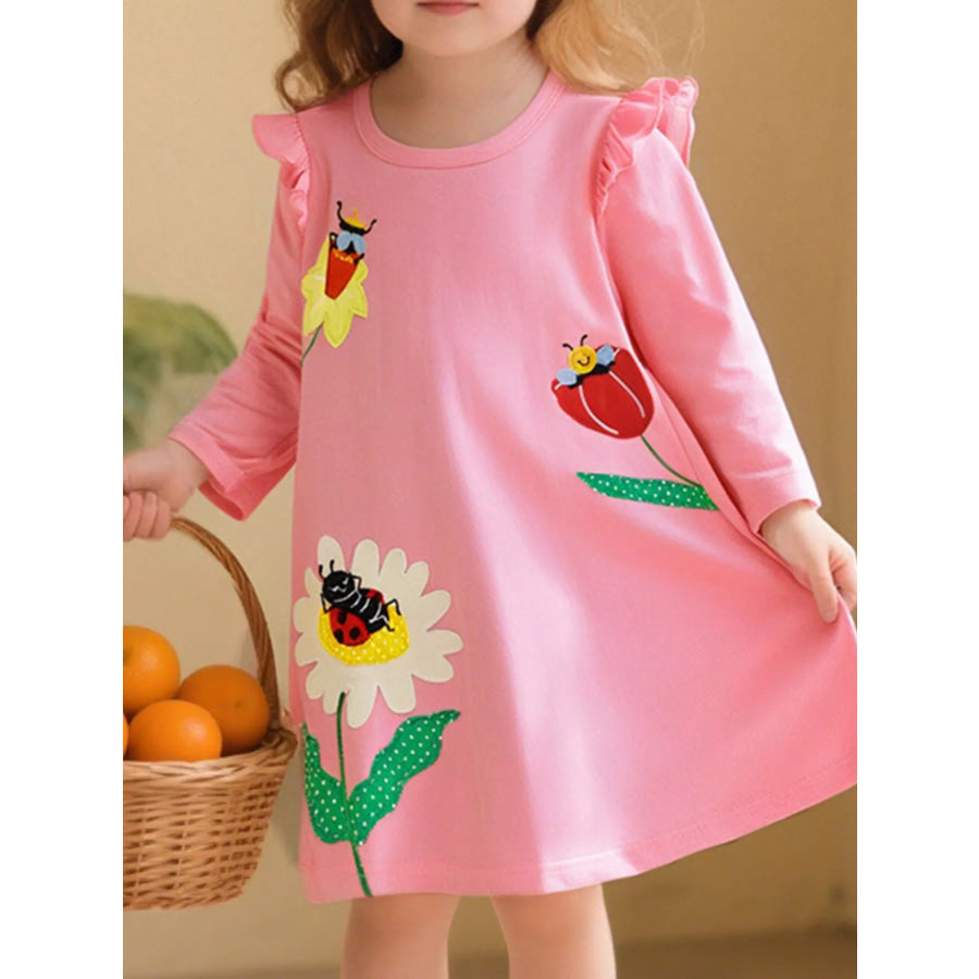 Children’s Insect and Flower Appliques Long-Sleeve Dress Blush Pink / 2Y Apparel and Accessories