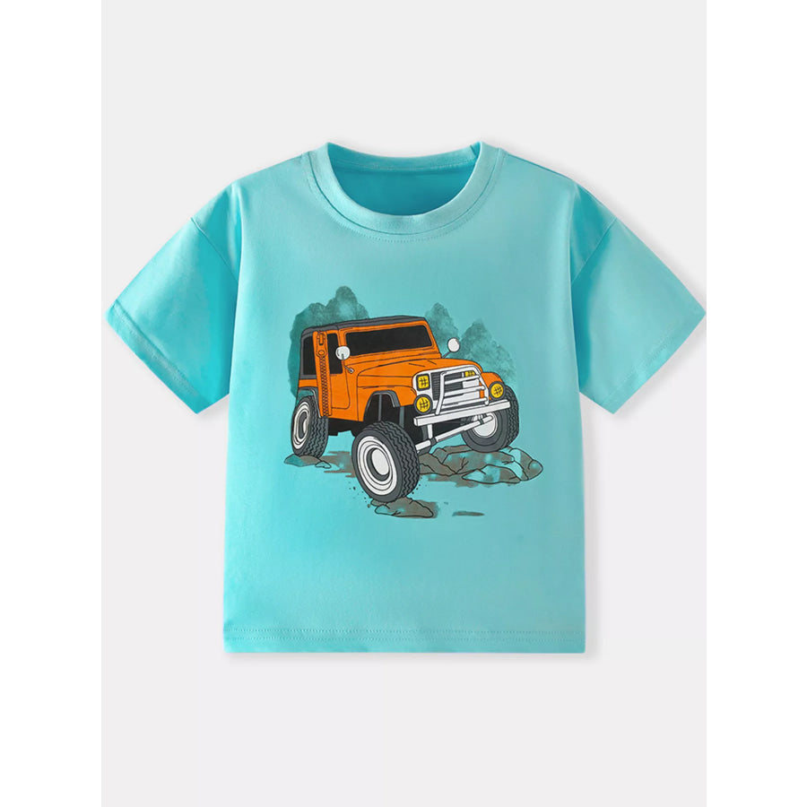Children’s Jeep Graphic Round Neck T-Shirt Aqua / 3Y Apparel and Accessories