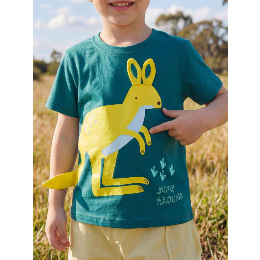 Children’s Kangaroo Graphic Round Neck Tee Teal / 2-3 Apparel and Accessories