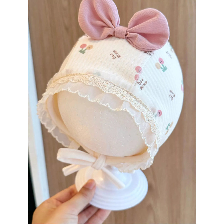 Children’s Lace Detail Cute Bowknot Hat Pink / One Size Apparel and Accessories