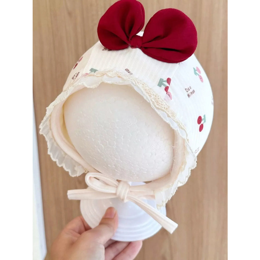 Children’s Lace Detail Cute Bowknot Hat Burgundy / One Size Apparel and Accessories