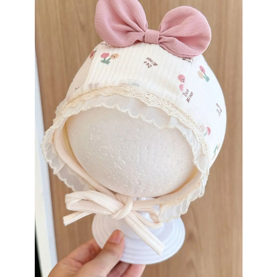 Children’s Lace Detail Cute Bowknot Hat Pink / One Size Apparel and Accessories
