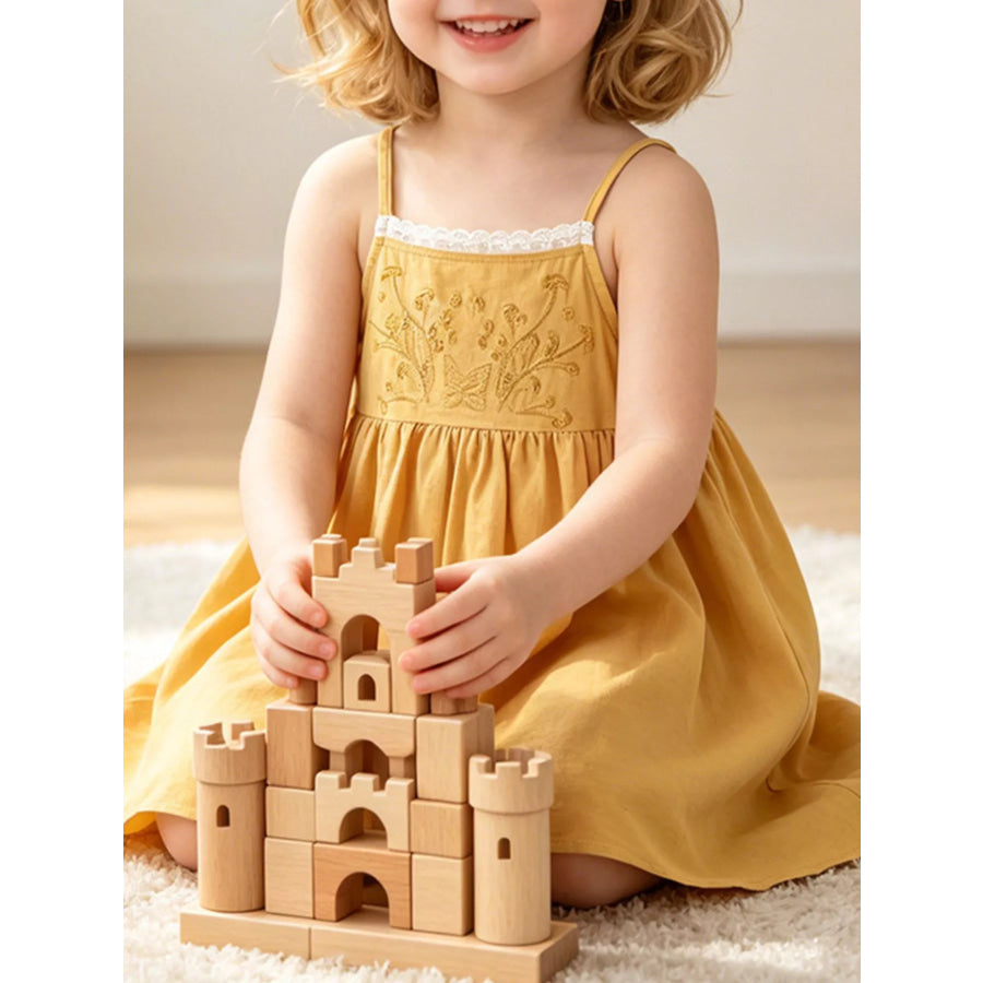 Children’s Lace Detail Embroidered Dress Mustard / 3T Apparel and Accessories