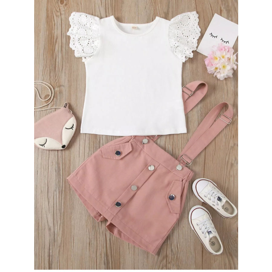 Children’s Lace Sleeve Top & Suspender Skirt Set Pale Blush / 18-24M Apparel and Accessories
