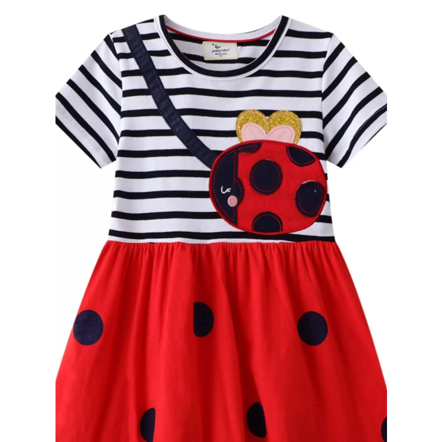 Children’s Ladybug Applique Striped Casual Dress Apparel and Accessories