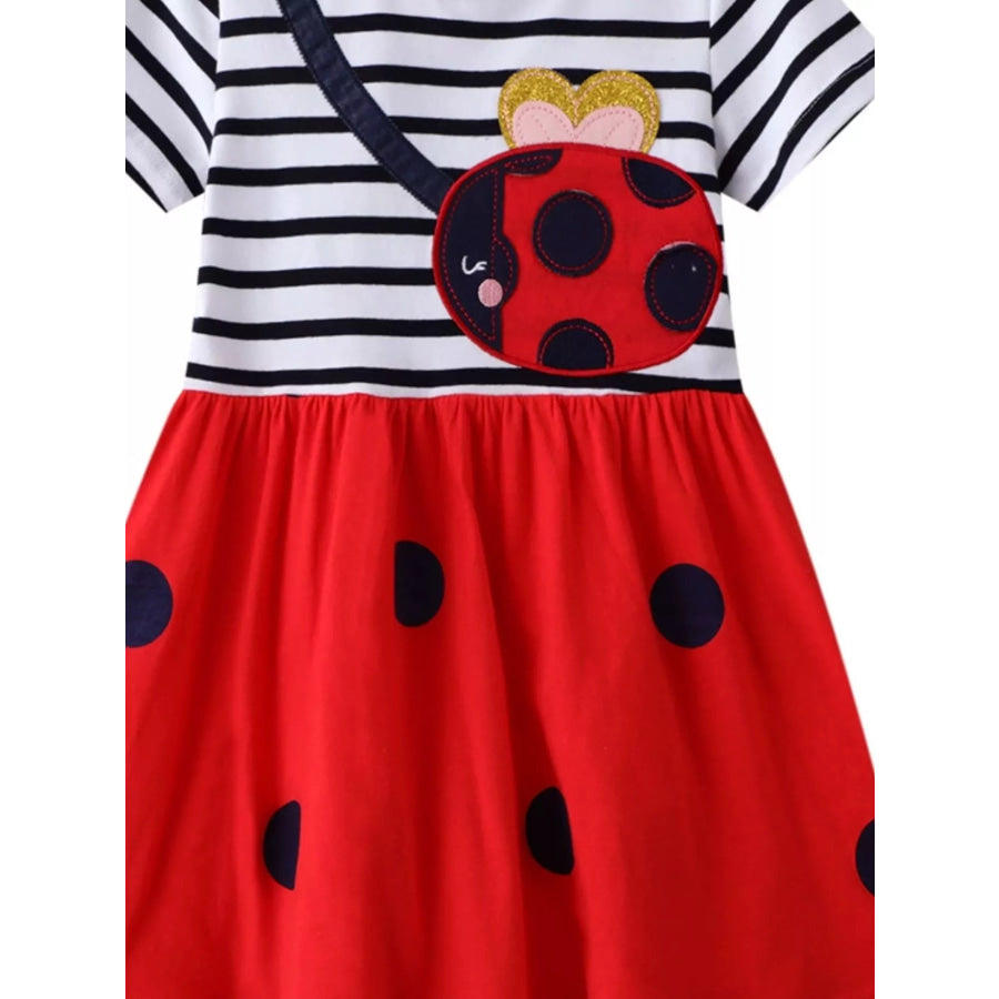 Children’s Ladybug Applique Striped Casual Dress Apparel and Accessories