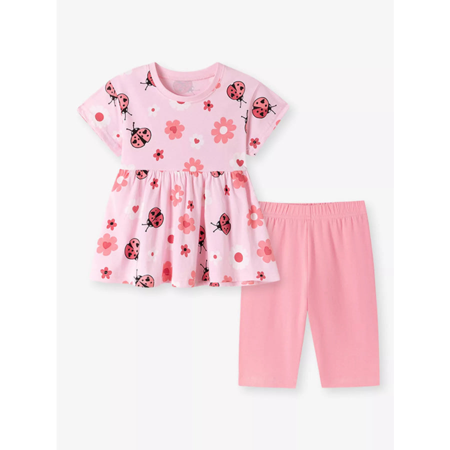 Children’s Ladybug & Floral Print Two-Piece Set Apparel and Accessories