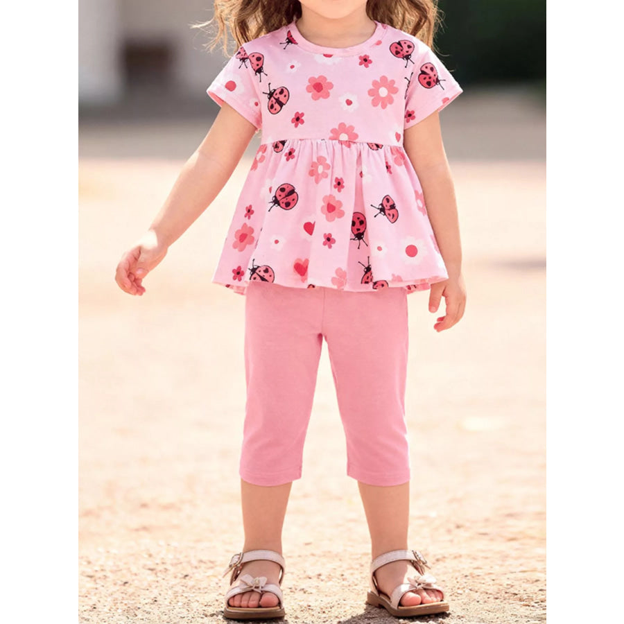 Children’s Ladybug & Floral Print Two-Piece Set Pink / 2Y Apparel and Accessories