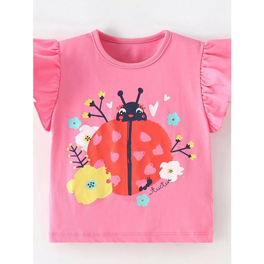 Children’s Ladybug Graphic Ruffle Sleeve T-Shirt Hot Pink / 3Y Apparel and Accessories