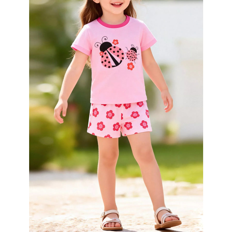Children’s Ladybug Graphic Short Sleeve Top and Shorts Set Blush Pink / 2Y Apparel and Accessories