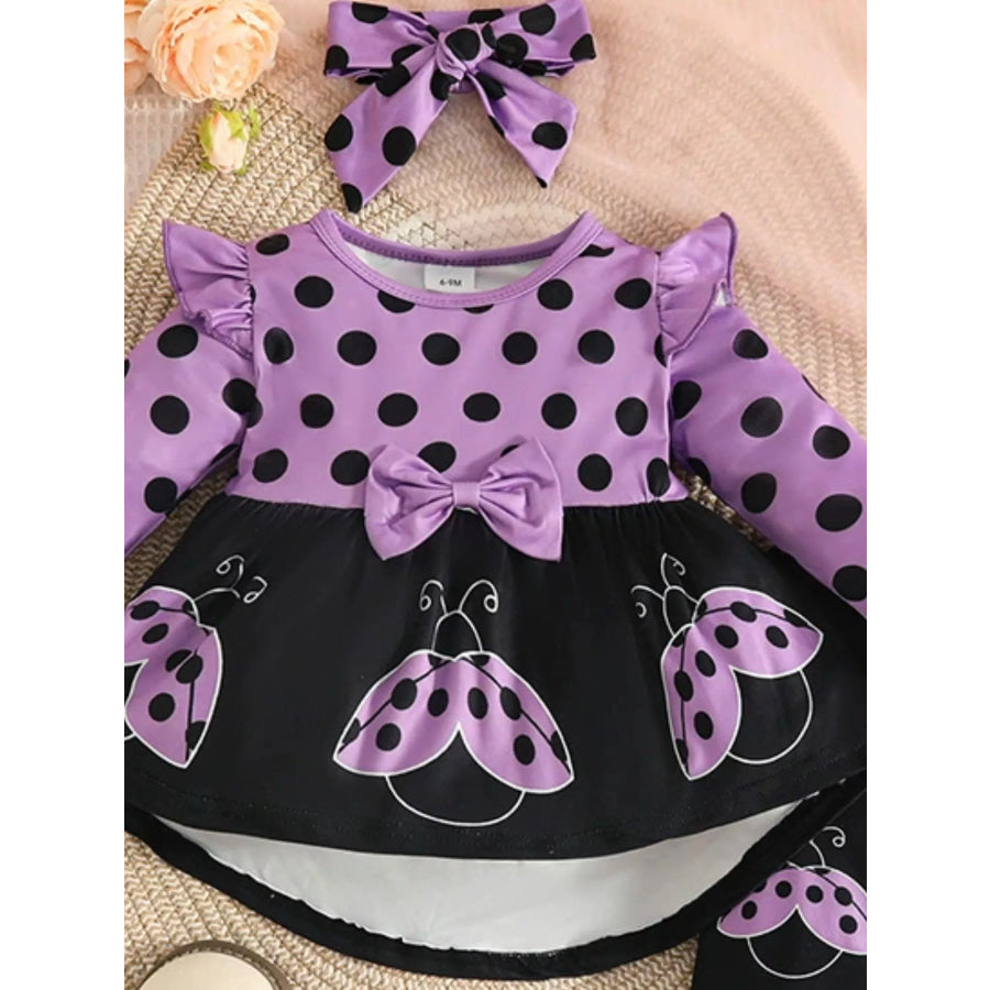 Children’s Ladybug Polka Dot Ruffle Trim Top and Pants Set with Headband Apparel and Accessories