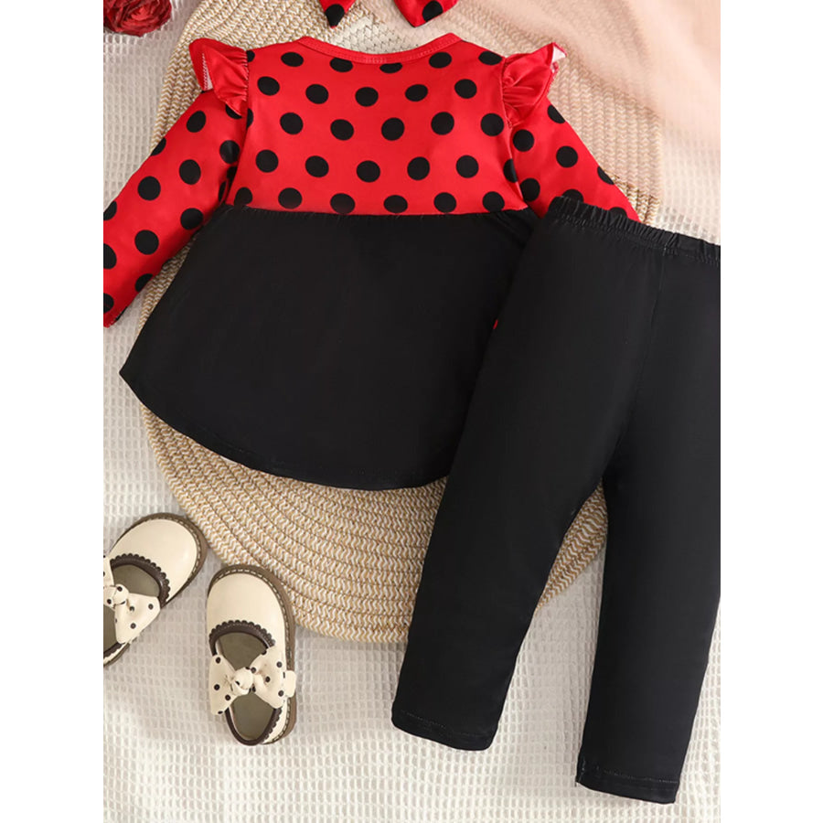 Children’s Ladybug Polka Dot Ruffle Trim Top and Pants Set with Headband Apparel and Accessories