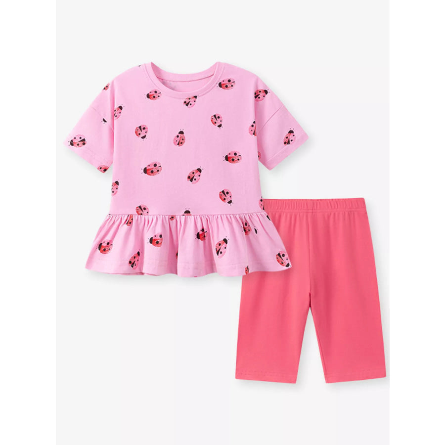 Children’s Ladybug Print Ruffle Hem Top & Capri Leggings Set Apparel and Accessories