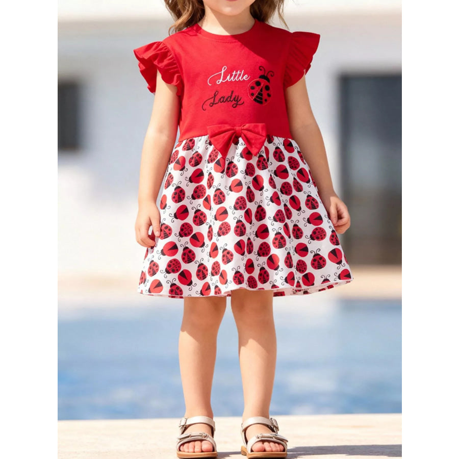 Children’s Ladybug Print Ruffle Sleeve Dress Red / 2Y Apparel and Accessories