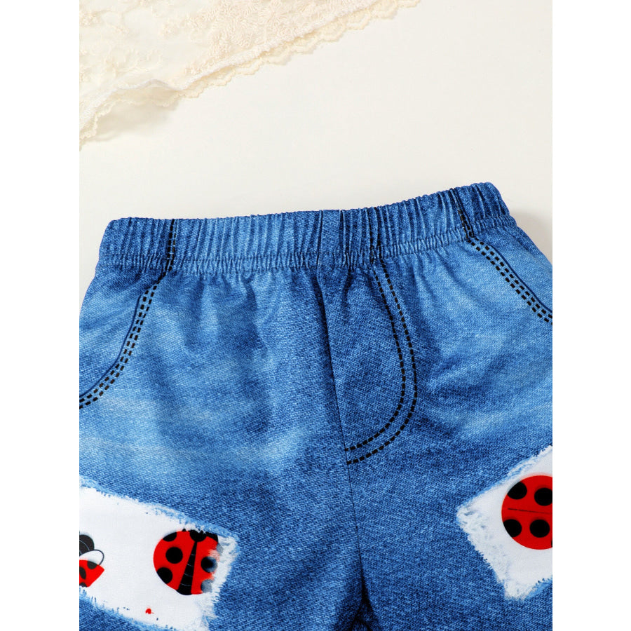 Children’s Ladybug Print Ruffle Trim Top & Shorts Headband Set Apparel and Accessories