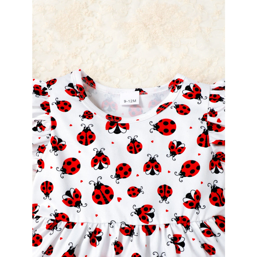 Children’s Ladybug Print Ruffle Trim Top & Shorts Headband Set Apparel and Accessories